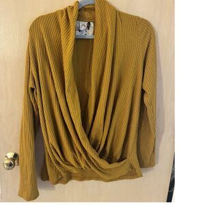 Anthropologie Akemi + Kin Mustard Yellow Wrap Sweater Long Sleeve Top Size L